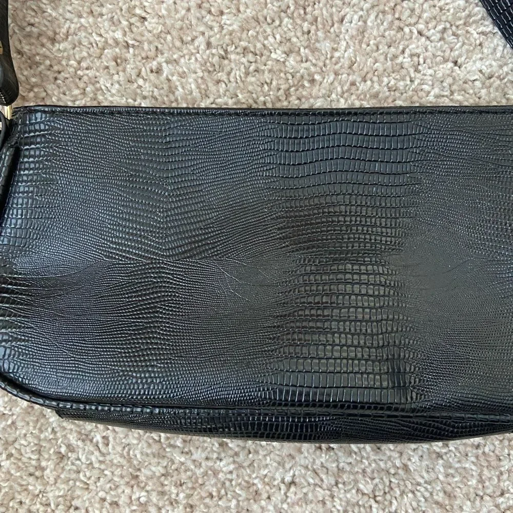 Faux Crocodile Black Shoulder Bag